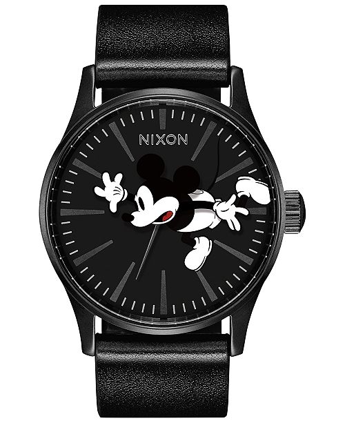 Nixon Men S Sentry Mickey Black Leather Strap Watch 42mm Reviews Watches Jewelry Watches Macy S