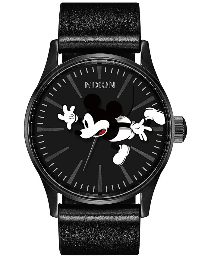 Nixon Men s Sentry Mickey Black Leather Strap Watch 42mm Macy s