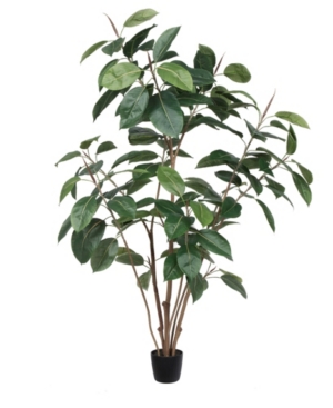 Vickerman 5' Potted Artificial Green Rubber Tree Features 132 Leaves