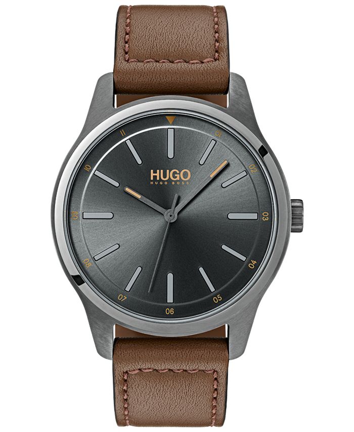 HUGO Men's #Dare Brown Leather Strap Watch 42mm & Reviews - All Fine ...