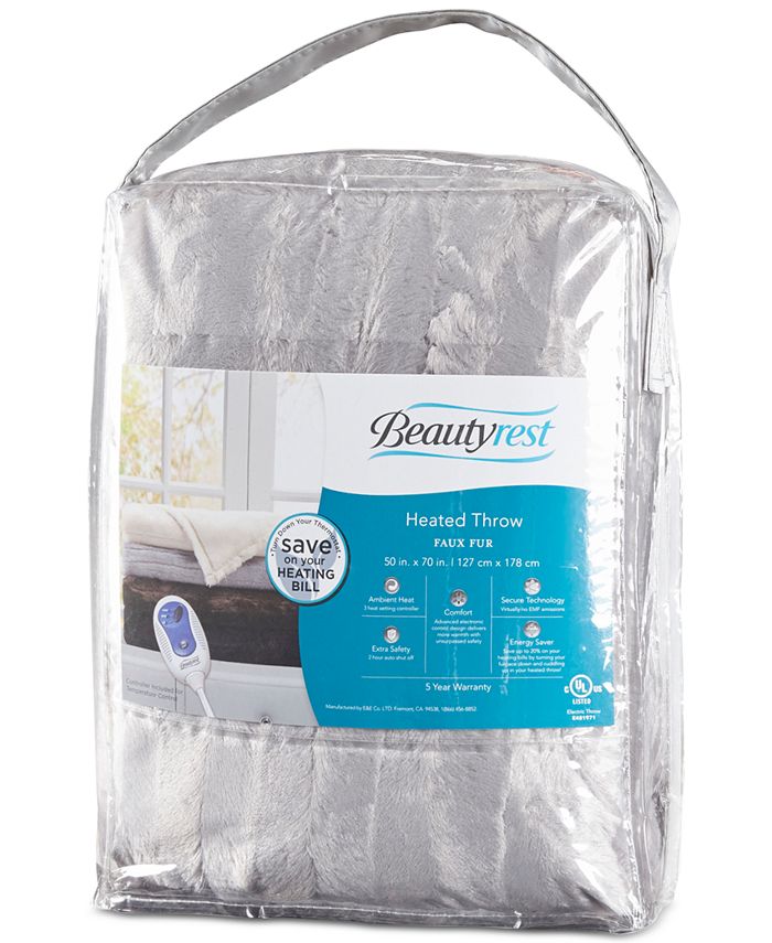 Beautyrest Duke Ribbed Electric FauxFur Throw, 50" x 70" Macy's