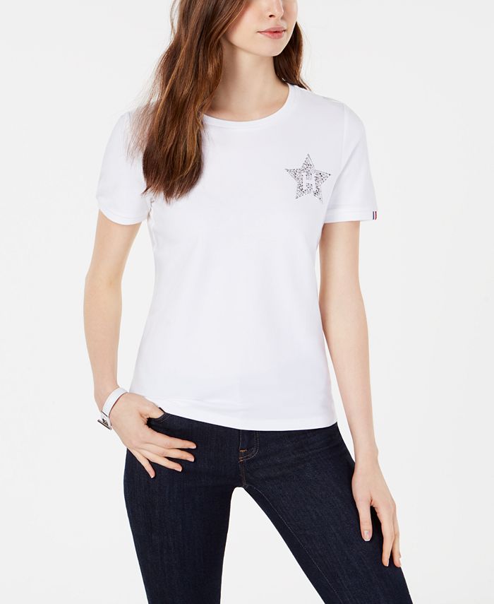 Tommy Hilfiger Embellished-Logo T-Shirt, Created for Macy's & Reviews ...