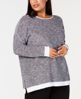 Eileen Fisher - Plus Size Organic Contrast-Trim Sweater