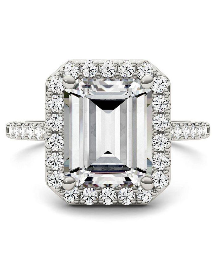 Charles & Colvard Moissanite Emerald Halo Ring (4 ct. tw. Diamond ...