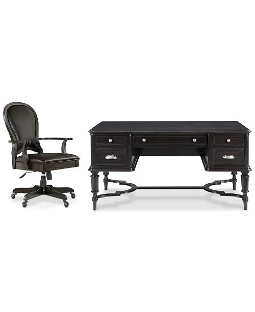Furniture Clinton Hill Ebony Home Office, 2Pc. Set (Writing Desk & Leather Desk Chair), Created