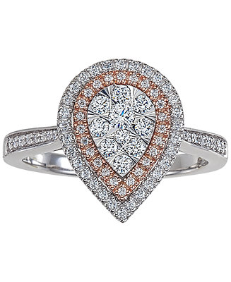Macy\'s Diamond Two-Tone Teardrop Cluster Ring (1/2 ct. t.w.) in 14k White &  Rose Gold - Macy\'s