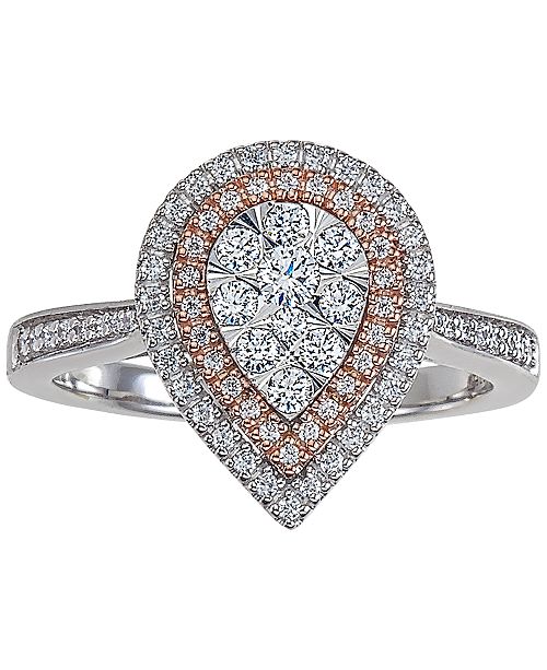 Macy S Diamond Two Tone Teardrop Cluster Ring 1 2 Ct T W In