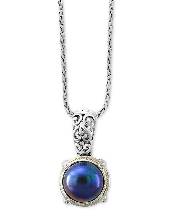 EFFY Collection - Dyed Cultured Freshwater Pearl (12mm) 18" Pendant Necklace in Sterling Silver & 18k Gold Over Silver