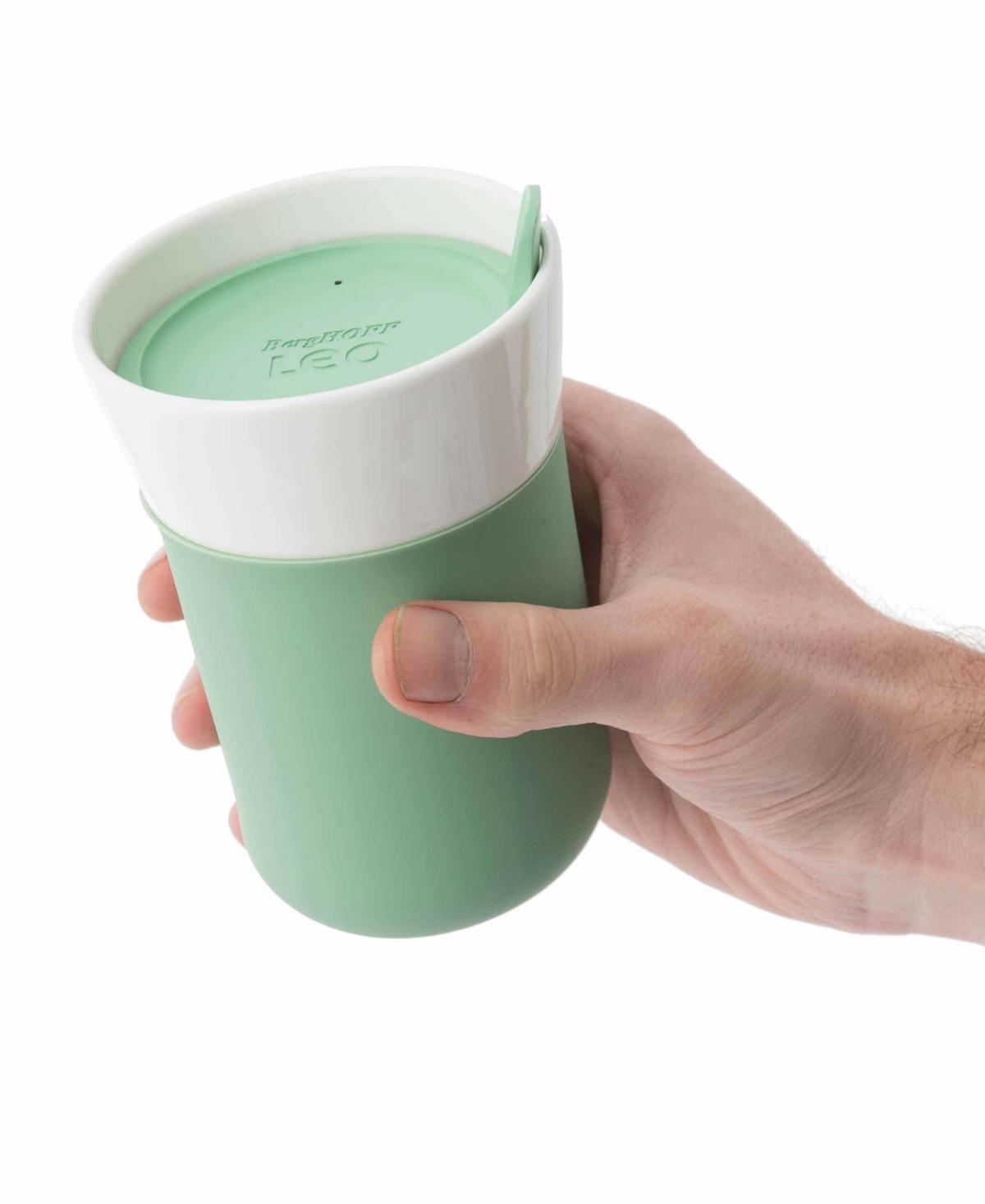 BergHOFF Leo Collection Porcelain 11.16-Oz. Travel Mug with Green Sleeve