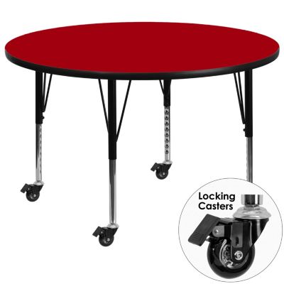 Mobile 42'' Round Thermal Laminate Activity Table - Height Adjustable Short Legs
