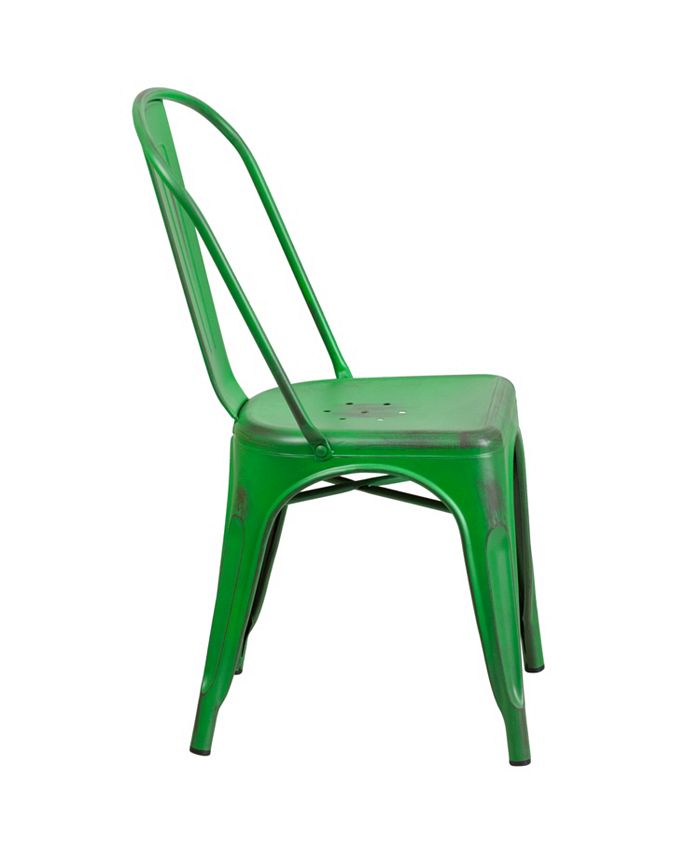 Flash Furniture Distressed Green Metal IndoorOutdoor Stackable Chair