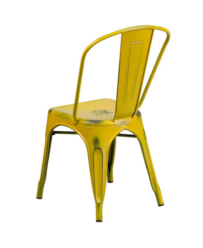 Flash Furniture Distressed Yellow Metal IndoorOutdoor Stackable Chair Macy's