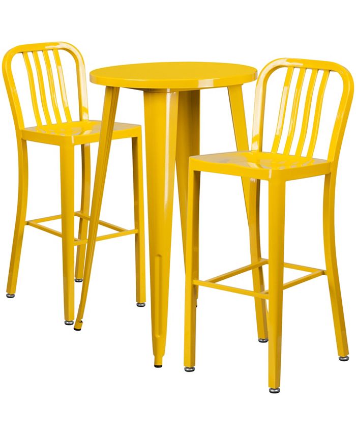 Flash Furniture 24'' Round Yellow Metal IndoorOutdoor Bar Table Set