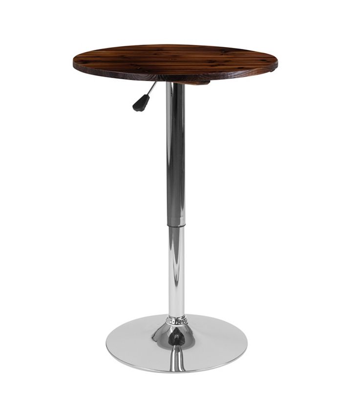 Flash Furniture 23.5'' Round Adjustable Height Rustic Pine Wood Table