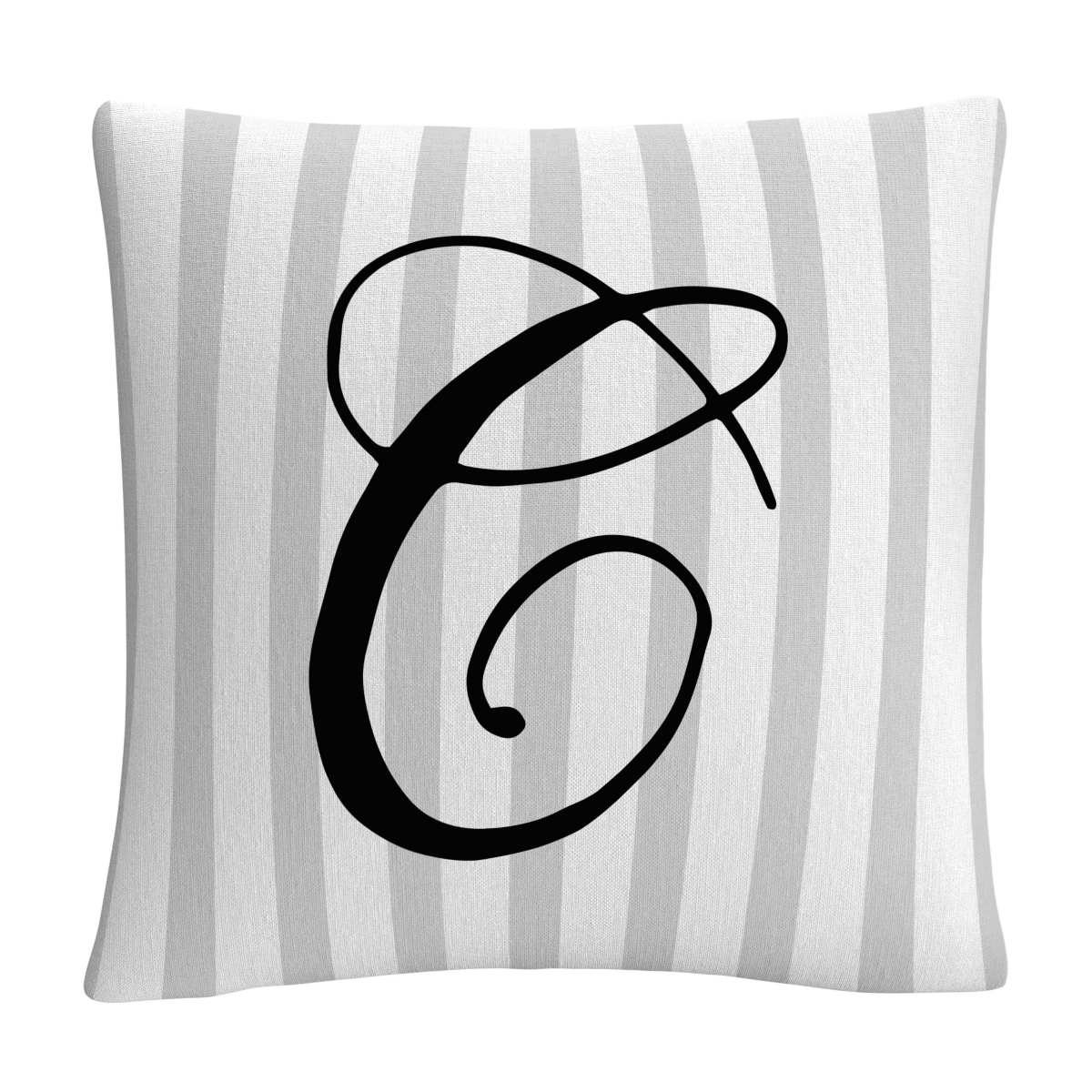 Abc Gray Striped Ornate Letter Script Decorative Pillow, 16 x 16