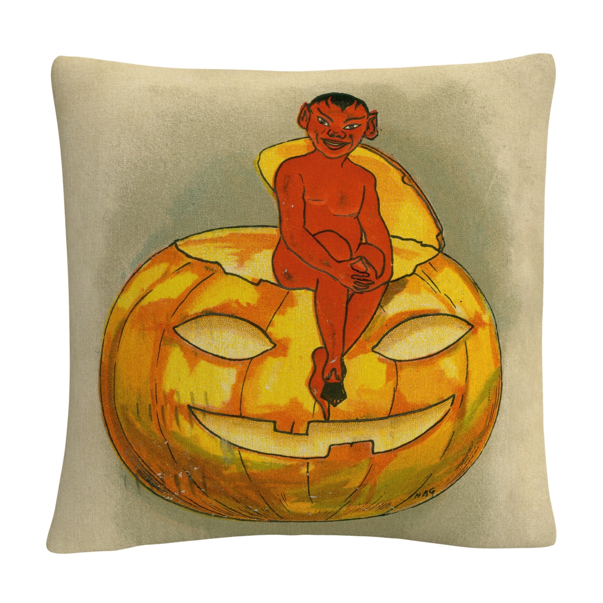 Abc Little Red Devil On Pumpkin Halloween Decorative Pillow, 16 x 16