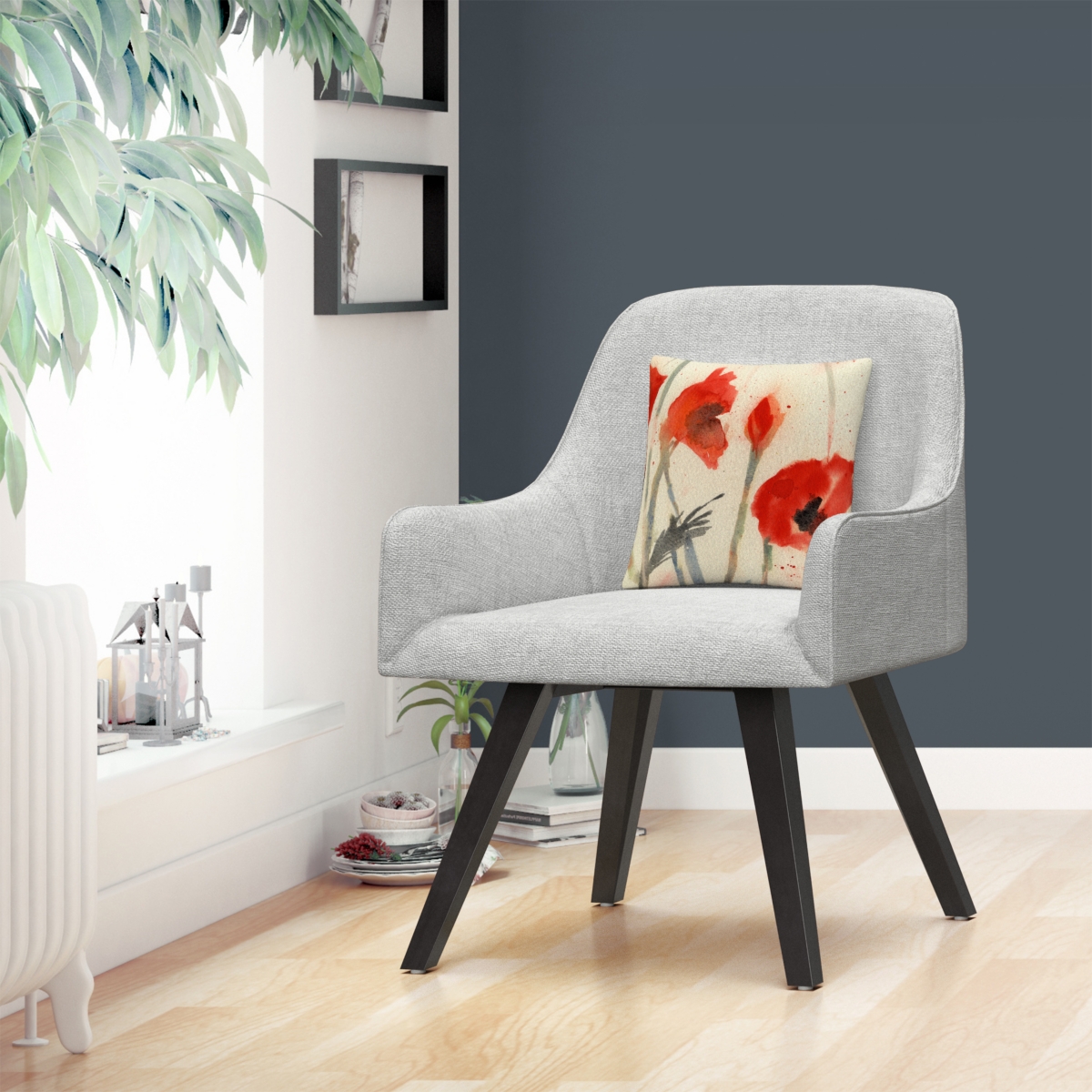 Sheila Golden Red Poppy Light Floral Abstract Pillow, 16