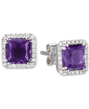 image of Amethyst (1-1/2 ct. t.w.) & Diamond (1/5 ct. t.w.) Square Stud Earrings in 14k White Gold