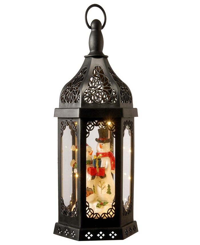 National Tree Company - National Tree 15" Christmas Lantern with Snowman Family Inside & Battery Operated Lights