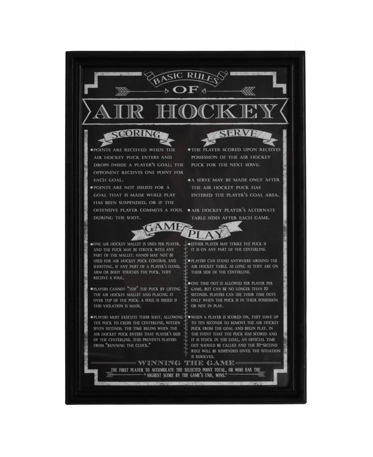 Air Hockey Game Rules Wall Art - Black