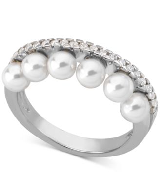 Majorica - Sterling Silver Cubic Zirconia & Imitation Pearl Ring