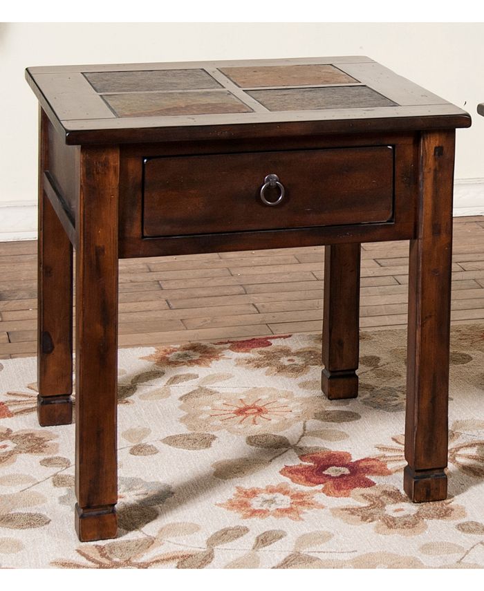 Sunny Designs Santa Fe Dark Chocolate End Table, Slate Top Macy's