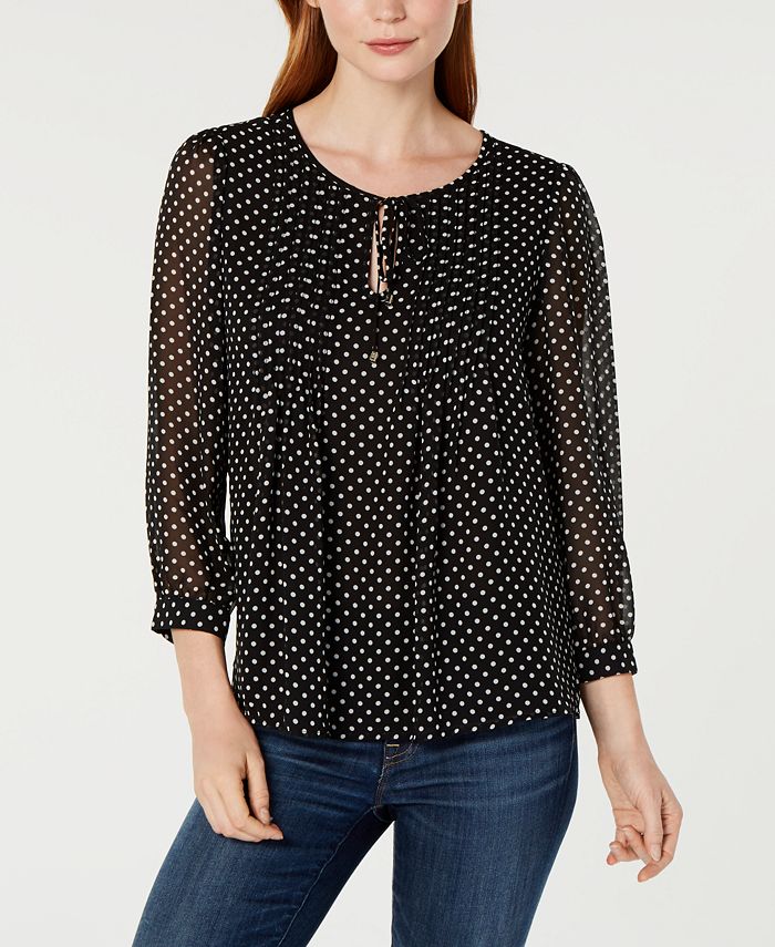 Tommy Hilfiger Dotted Pintuck-Pleat Top, Created for Macy's - Macy's