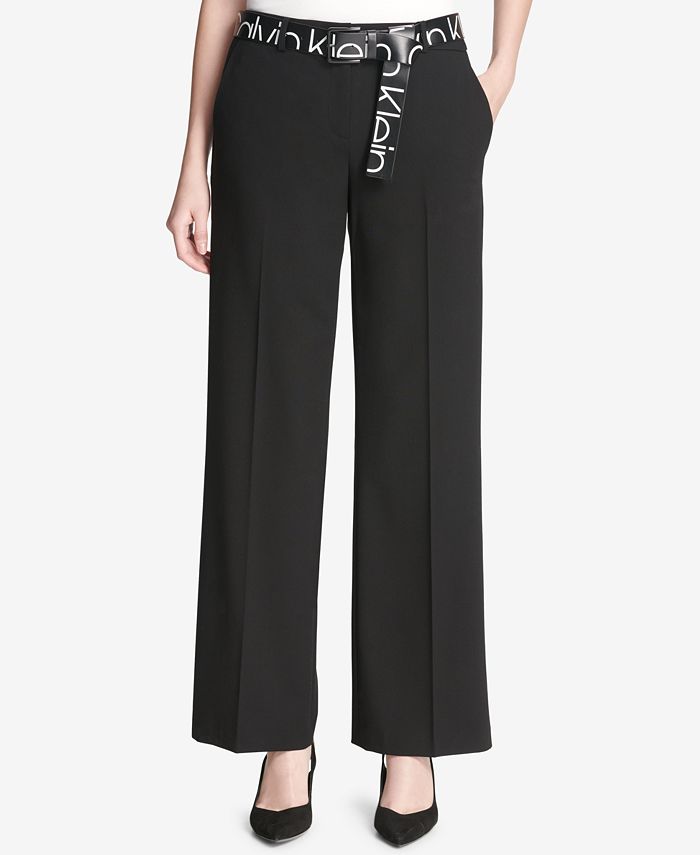 Calvin Klein Logo Belt Wide-Leg Pants & Reviews - Pants & Capris ...