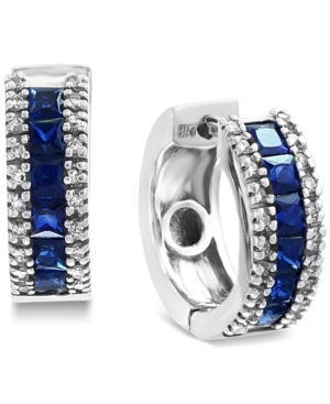 image of Effy Sapphire (1-5/8 ct. t.w.) & Diamond (1/6 ct. t.w.) Hoop Earrings in 14k White Gold