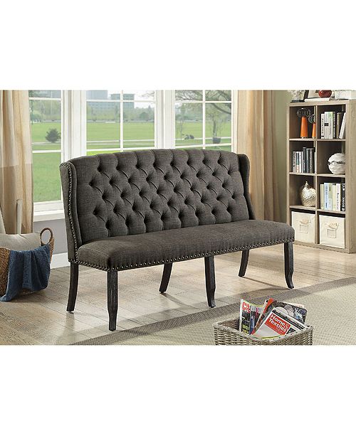 Benzara Tufted High Back 3 Seater Love Seat Bench With Nailhead