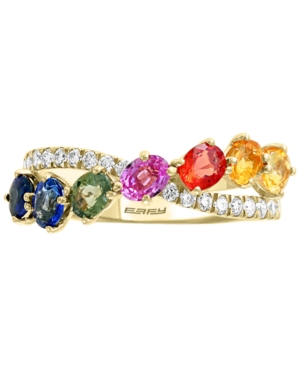 image of Effy Multi-Sapphire (1-3/8 ct. t.w.) & Diamond (1/4 ct. t.w.) Ring in 14k Gold