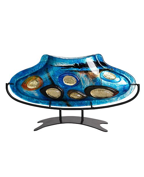 Jasmine Art Glass 14 X 8 Oval Fused Glass Vase With Metal Stand