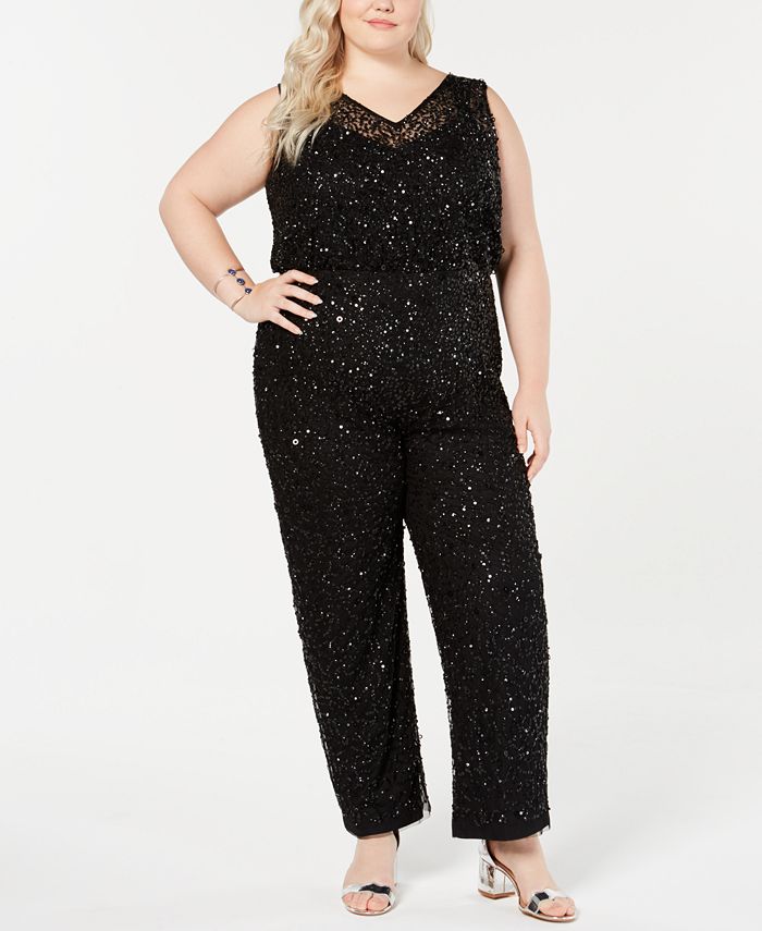 Adrianna Papell Plus Size Beaded Jumpsuit - Macy's