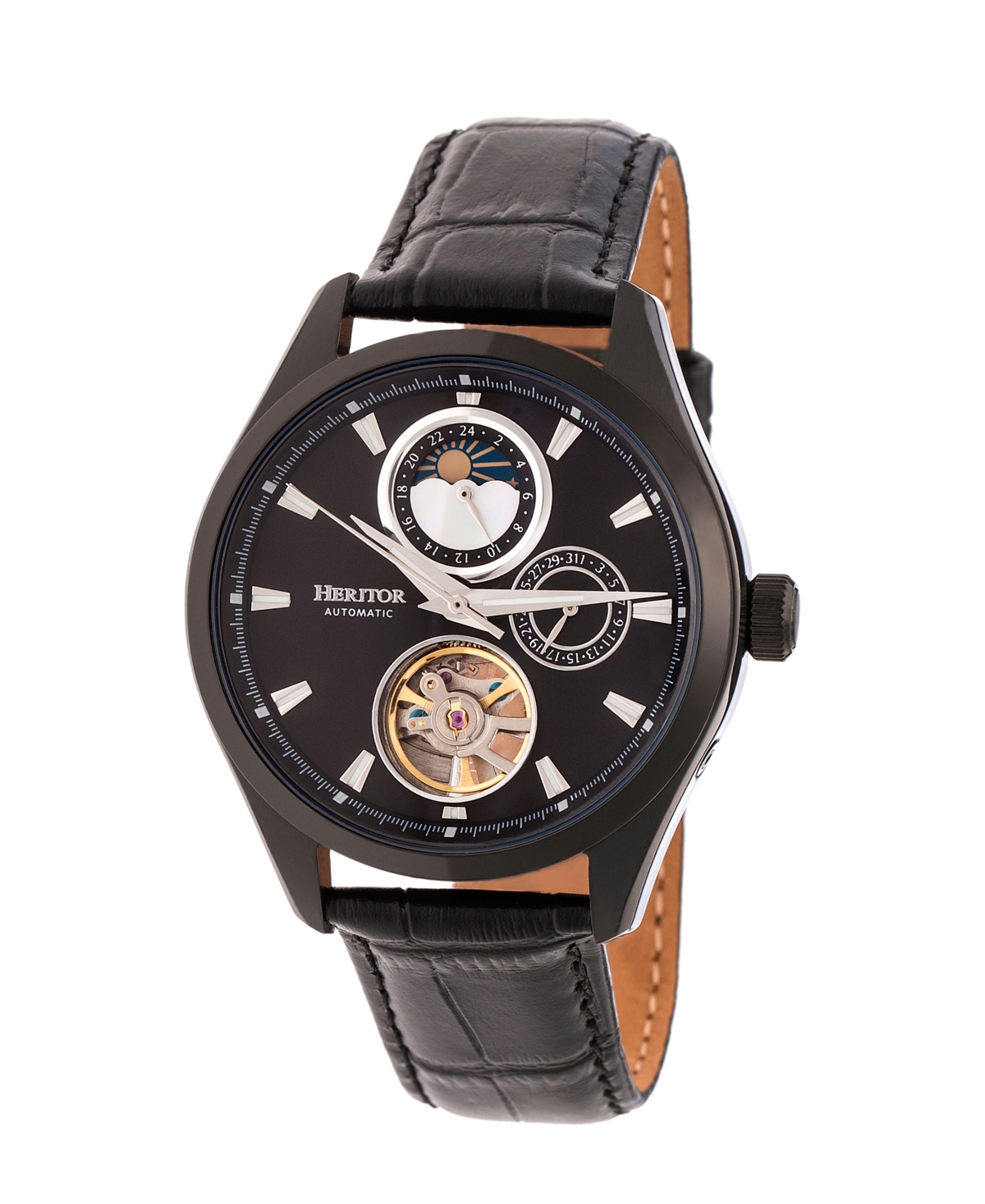 Automatic Sebastian Black Leather Watches 40mm - Black