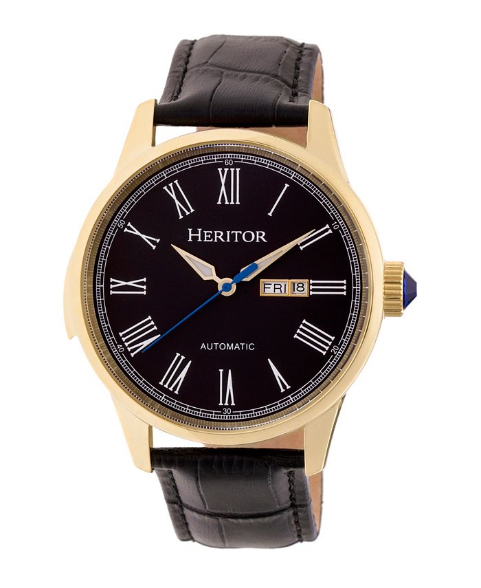 Heritor Automatic Prescott Gold & Black Leather Watches 43mm - Macy's