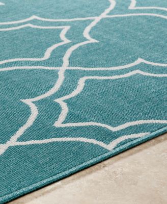 Alfresco ALF-9653 Teal 8'9" x 12'9" Area Rug, Indoor/Outdoor