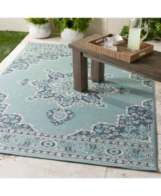 CLOSEOUT! Alfresco ALF-9687 Aqua 5'3" Round Area Rug, Indoor/Outdoor