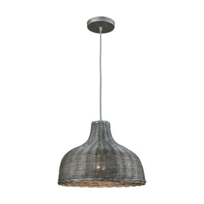 Macy's Pleasant Fields 1 Light Pendant with Graphite Hardware and Gray Wicker Shade