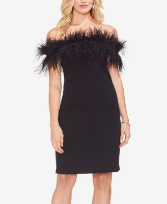 off the shoulder feather dress