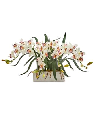 Cymbidium Artificial Arrangement in White Vase