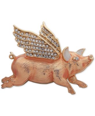 Anne Klein - Gold-Tone Pav&eacute; Flying Pig Pin