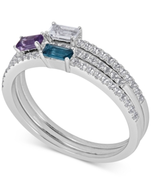 image of 3-Pc. Multi-Gemstone Baguette Stack Rings (1-1/2 ct. t.w.) in Sterling Silver