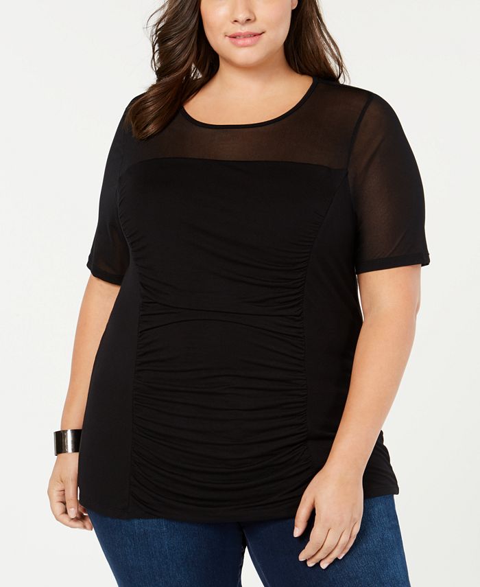 INC International Concepts INC Plus Size Ruched Illusion Top, Created 