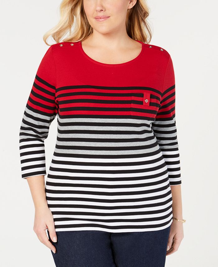 Karen Scott Plus Size Striped Boat-Neck Top, Created for Macy's ...