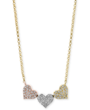 image of Effy Diamond Pave Triple Heart Pendant Necklace (1/4 ct. t.w.) in 14k Gold, White Gold & Rose Gold