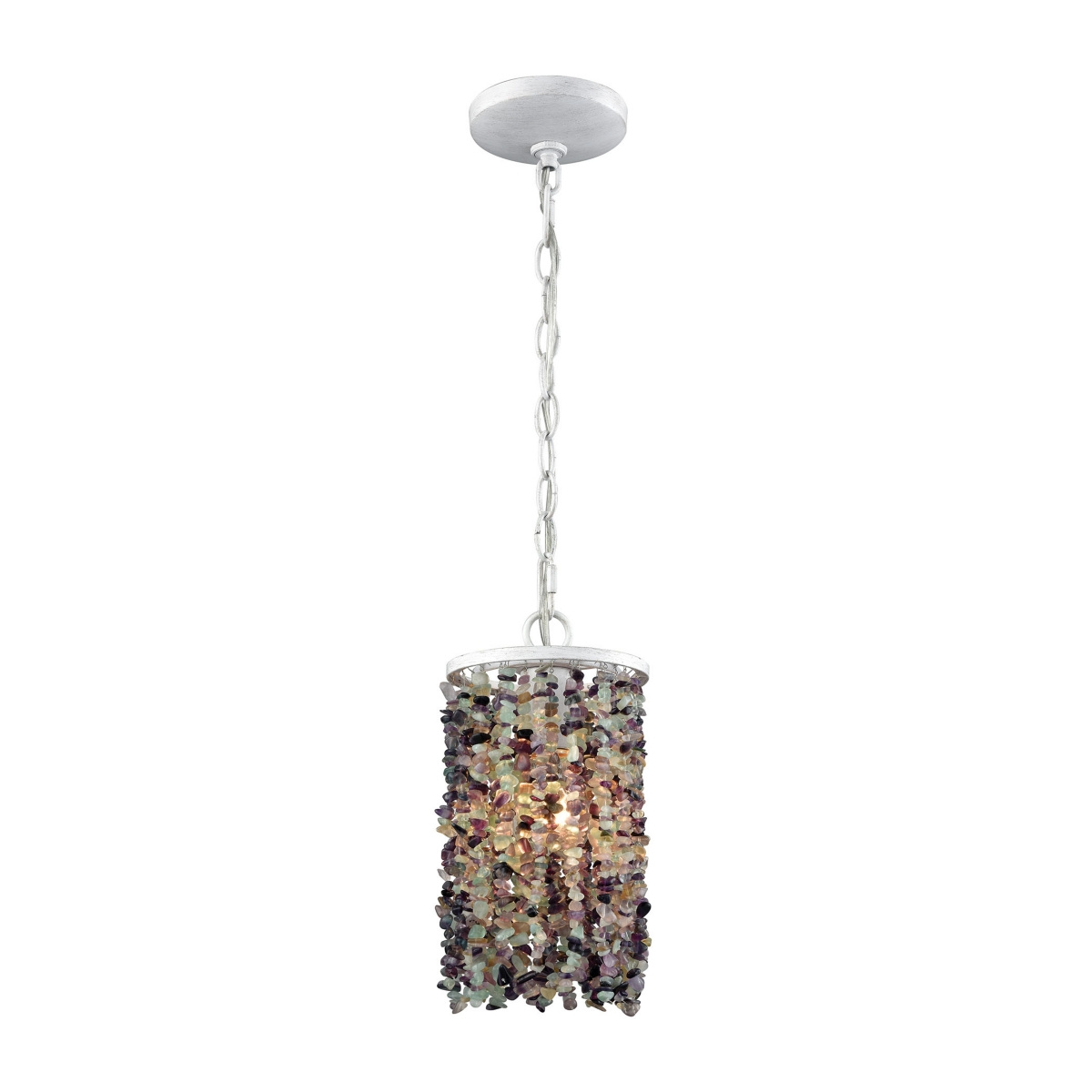 Agate Stones 1 Light Pendant in Offwith Purple Agate Stones - White