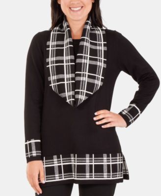 Contrast Plaid-Print Tunic Sweater