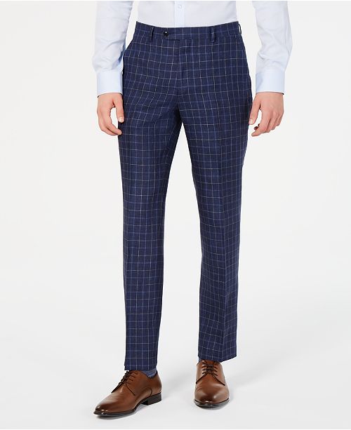 Tommy Hilfiger Men's Modern-Fit Navy Windowpane Linen Suit Pants ...