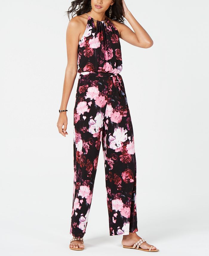 Thalia Sodi Floral-Print Chain-Neck Jumpsuit, Created for Macy's ...