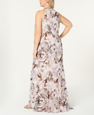 Calvin Klein Plus Size Printed Halter Gown
